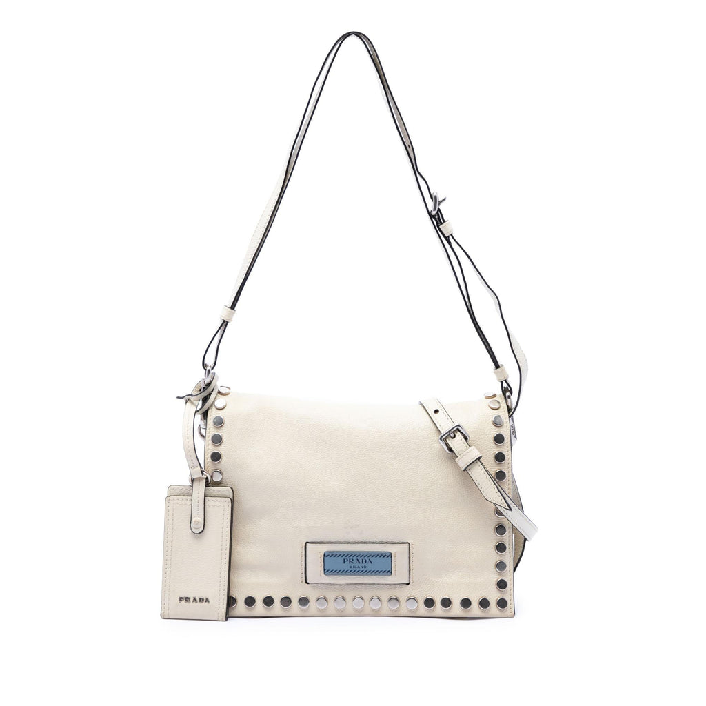 Prada Glace Calfskin Studded Etiquette Flap