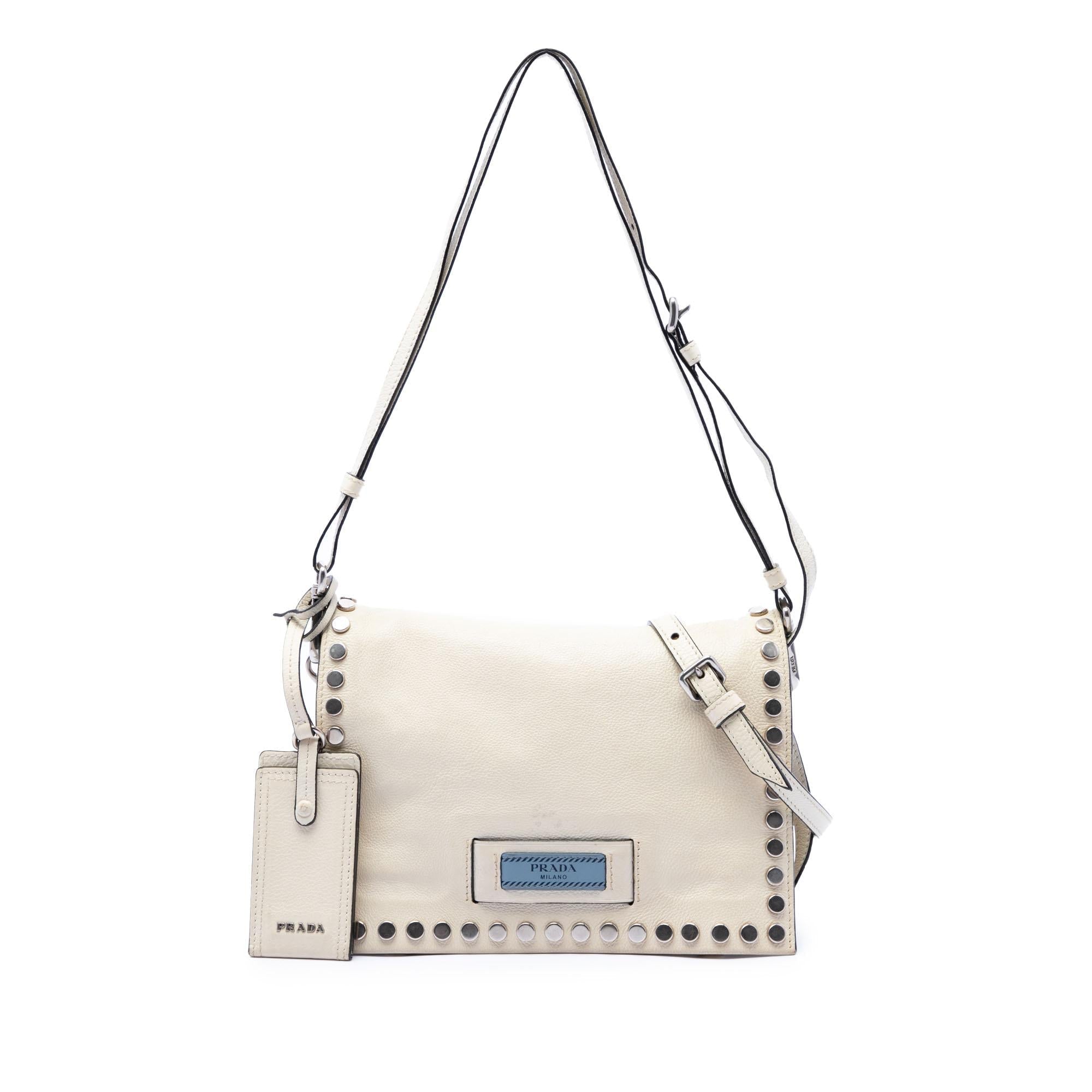 Prada Glace Calfskin Studded Etiquette Flap