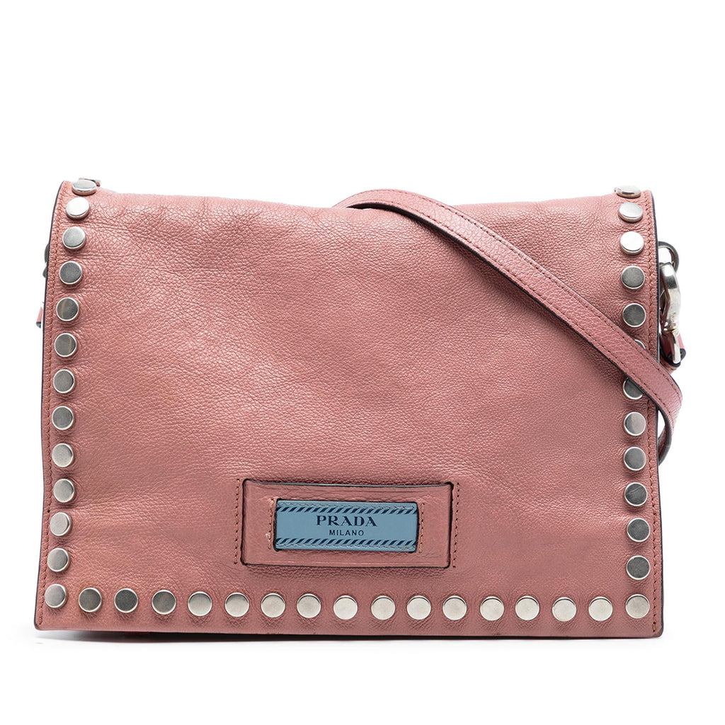 Prada Glace Calfskin Studded Etiquette Flap