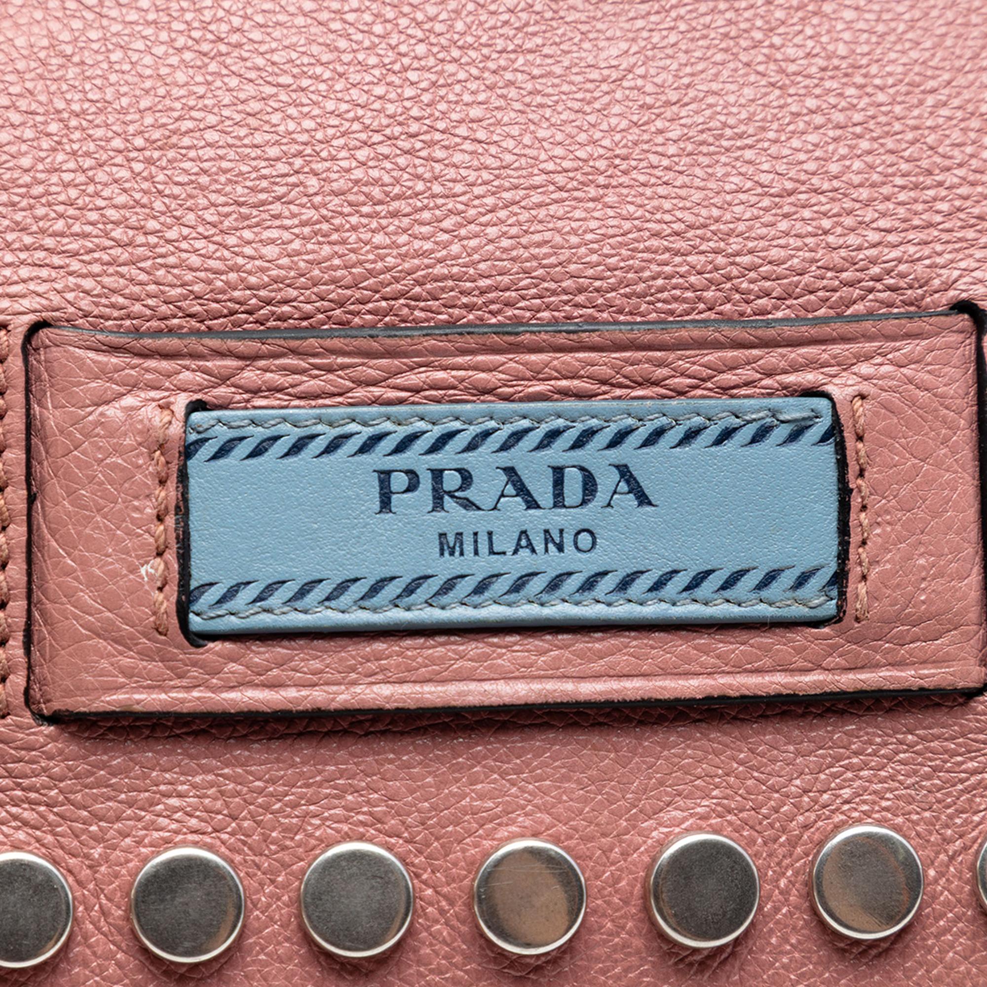 Prada Glace Calfskin Studded Etiquette Flap