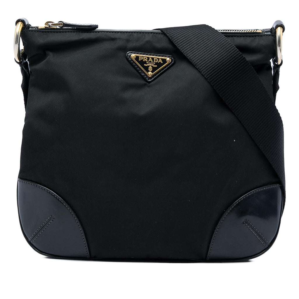 Prada Leather Trimmed Tessuto Zip Top Crossbody