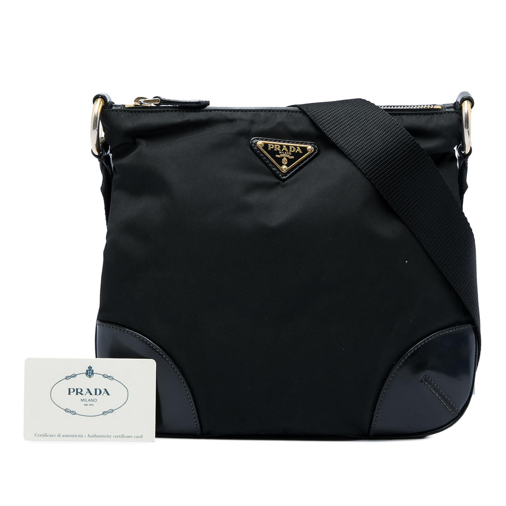 Prada Leather Trimmed Tessuto Zip Top Crossbody