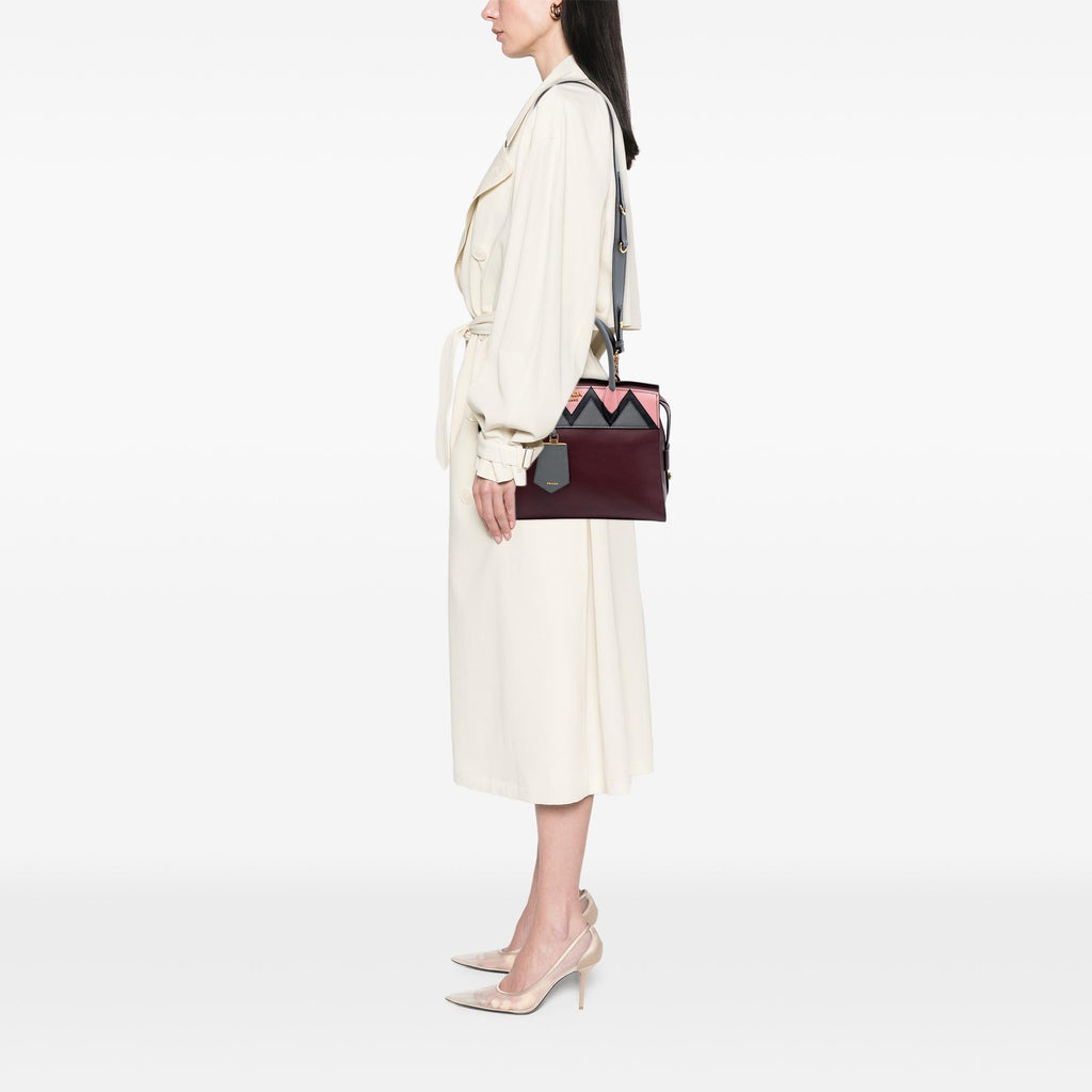 Prada Medium Saffiano Trimmed City Calf Greca Esplanade Satchel