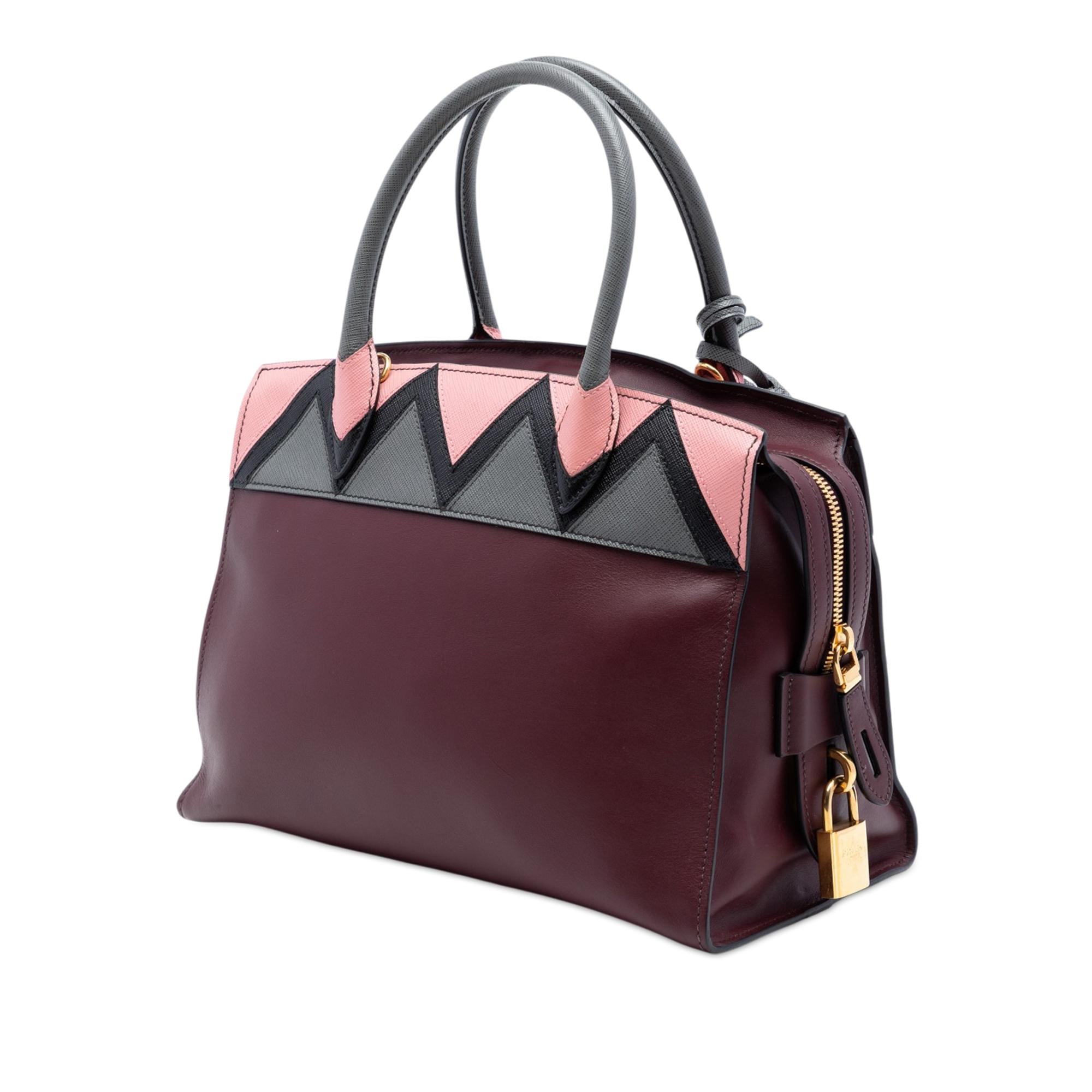 Prada Medium Saffiano Trimmed City Calf Greca Esplanade Satchel