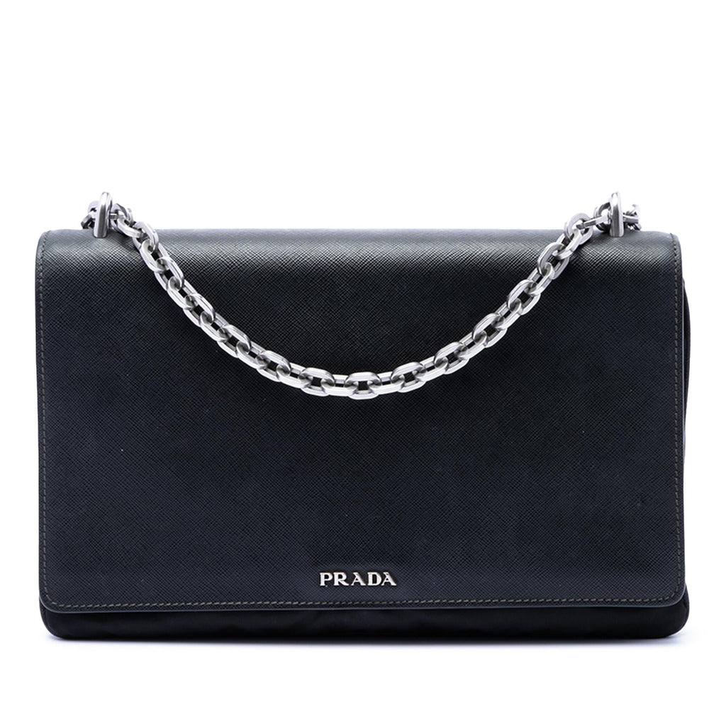 Prada Saffiano Lux and Tessuto Chain Crossbody