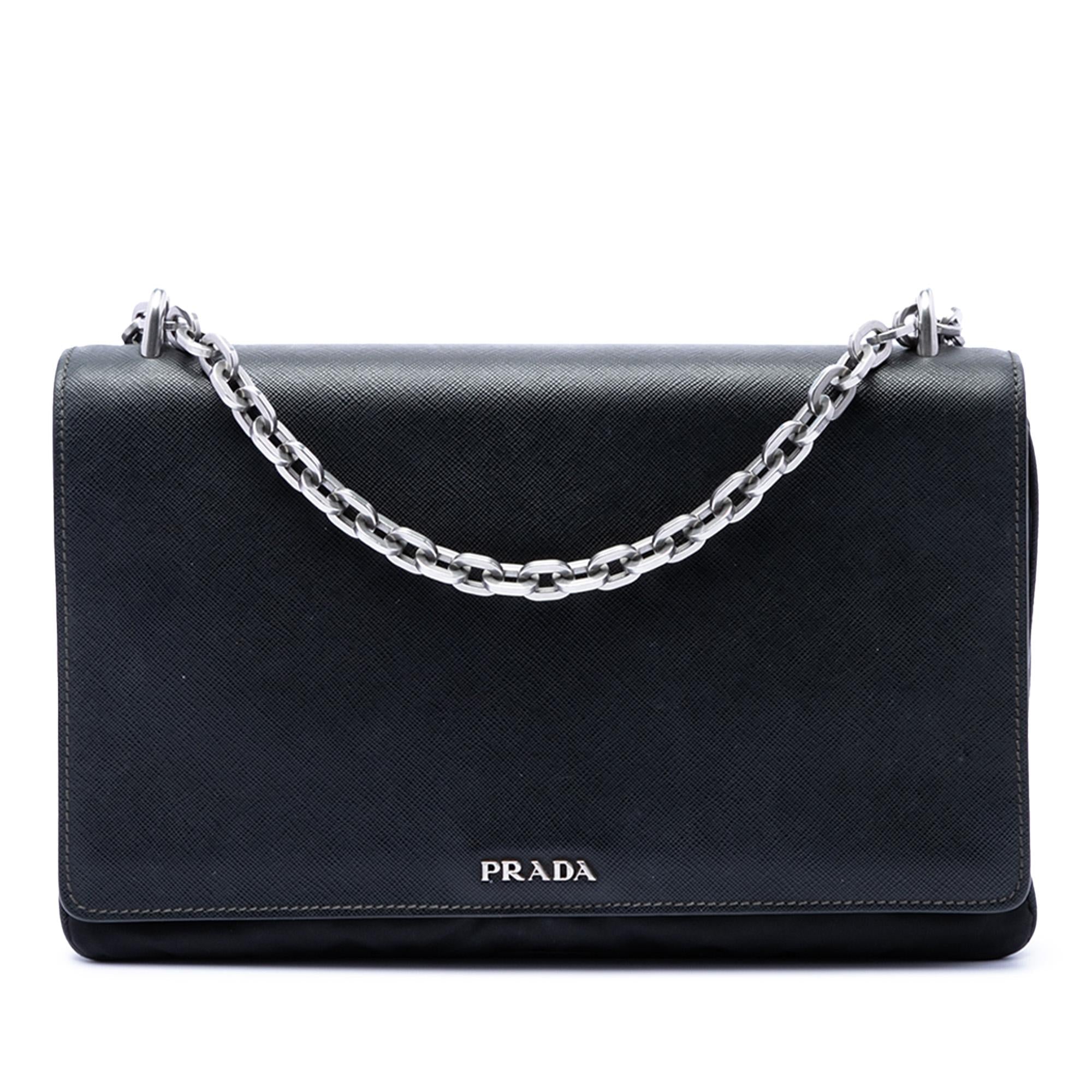 Prada Saffiano Lux and Tessuto Chain Crossbody