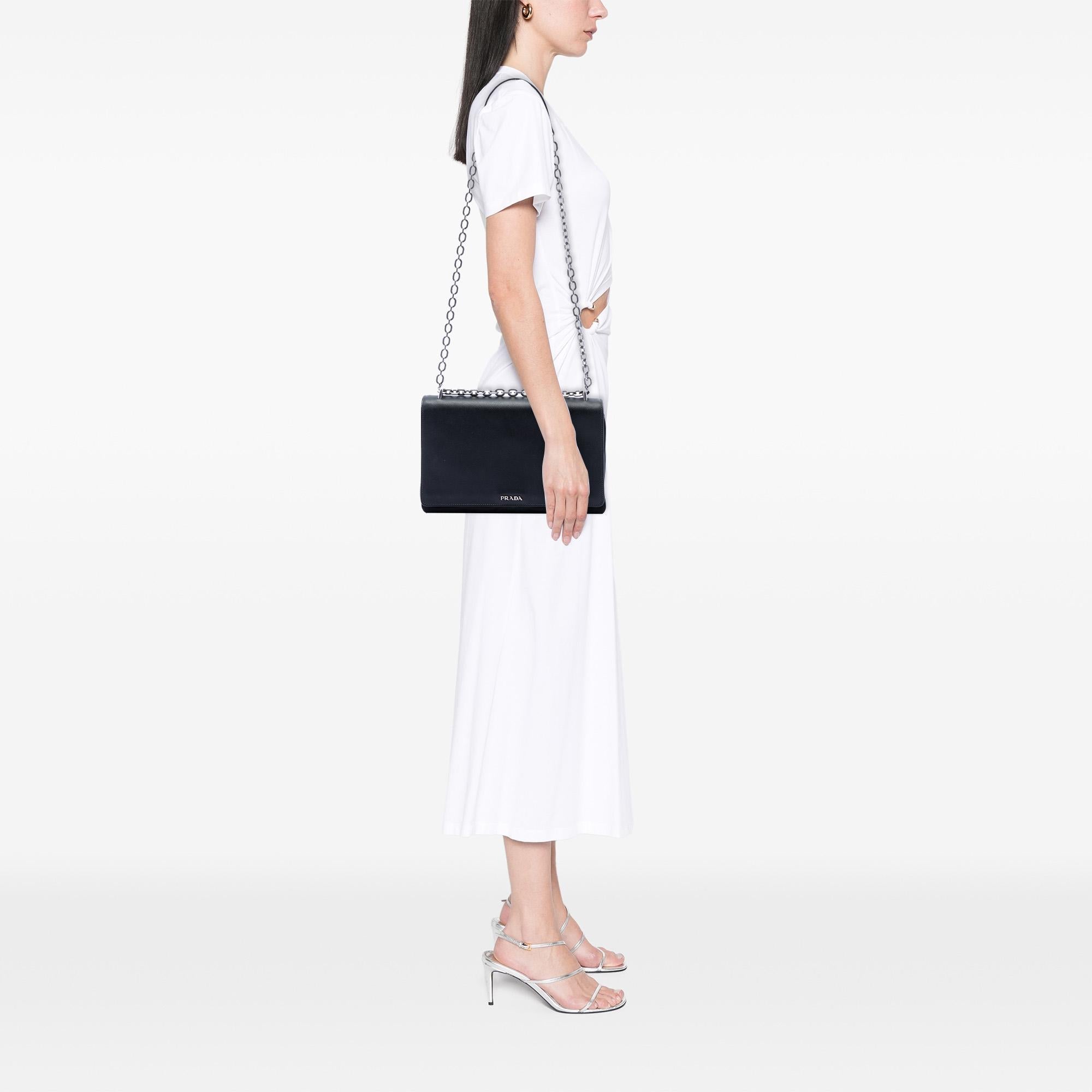 Prada Saffiano Lux and Tessuto Chain Crossbody