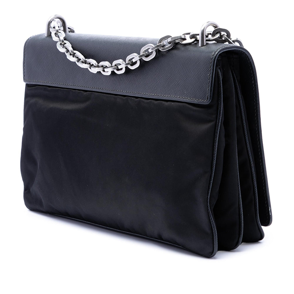 Prada Saffiano Lux and Tessuto Chain Crossbody