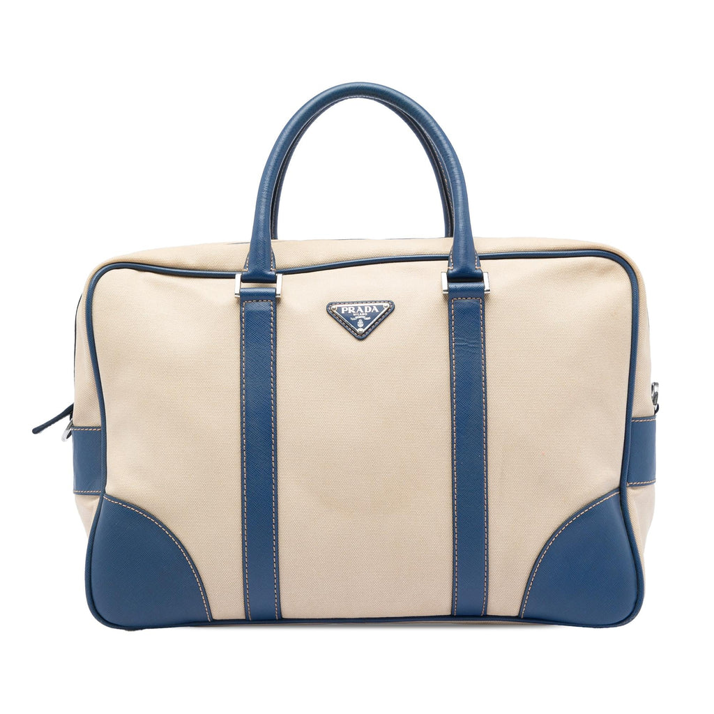 Prada Saffiano Trimmed Canvas Briefcase