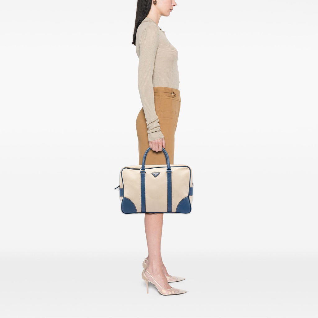 Prada Saffiano Trimmed Canvas Briefcase