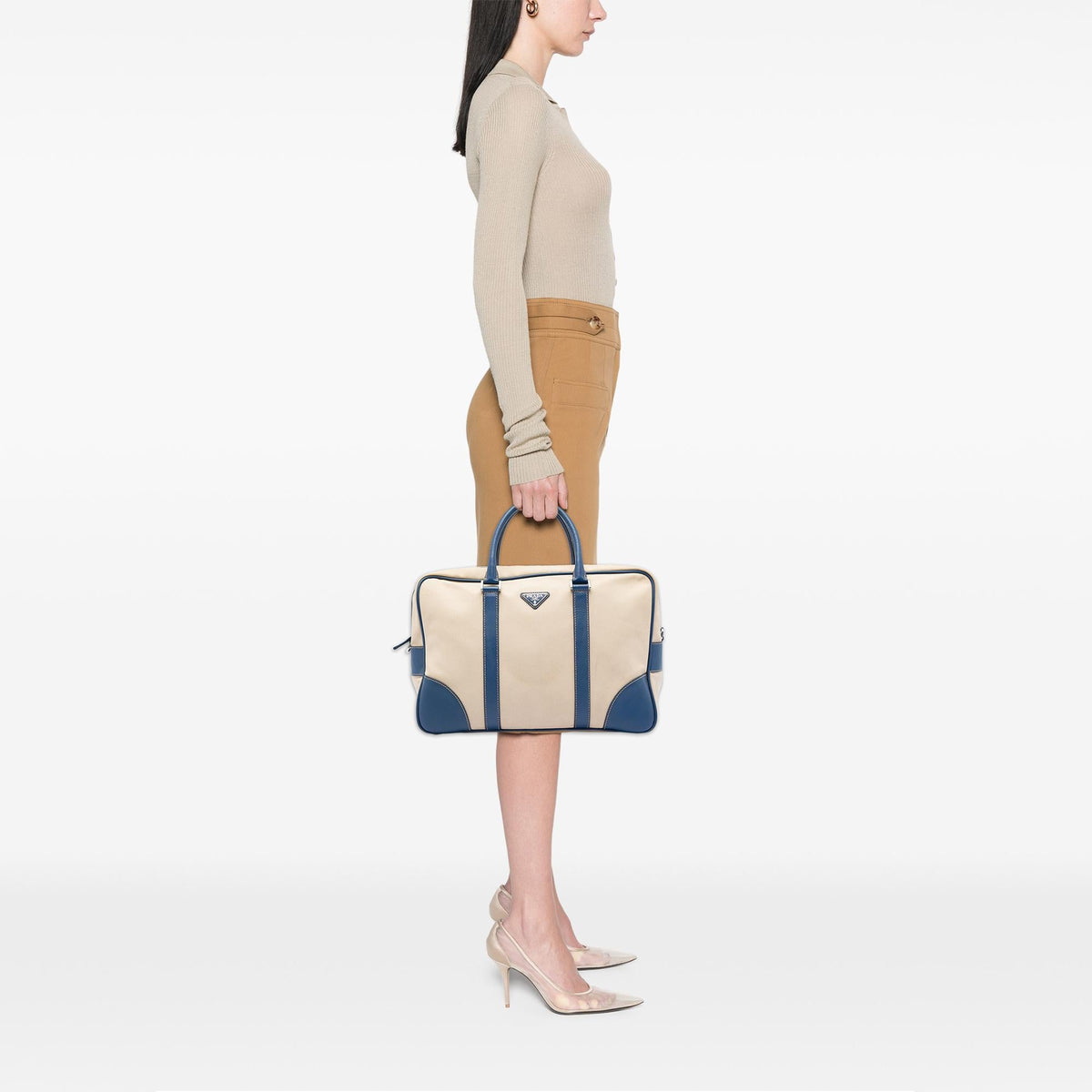 Prada Saffiano Trimmed Canvas Briefcase