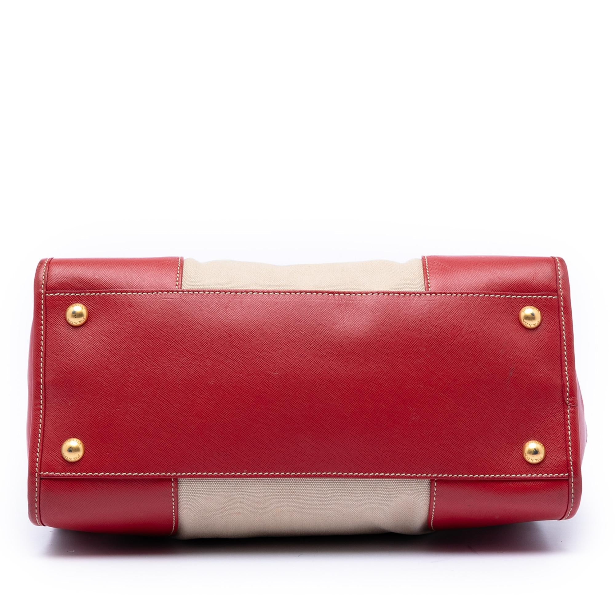 Prada Saffiano Trimmed Canvas Canapa Satchel