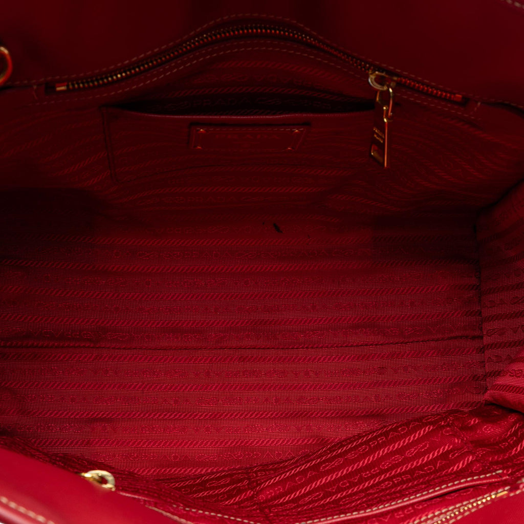 Prada Saffiano Trimmed Canvas Canapa Satchel