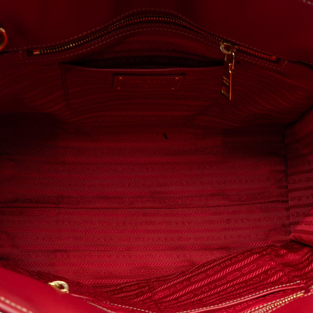 Prada Saffiano Trimmed Canvas Canapa Satchel