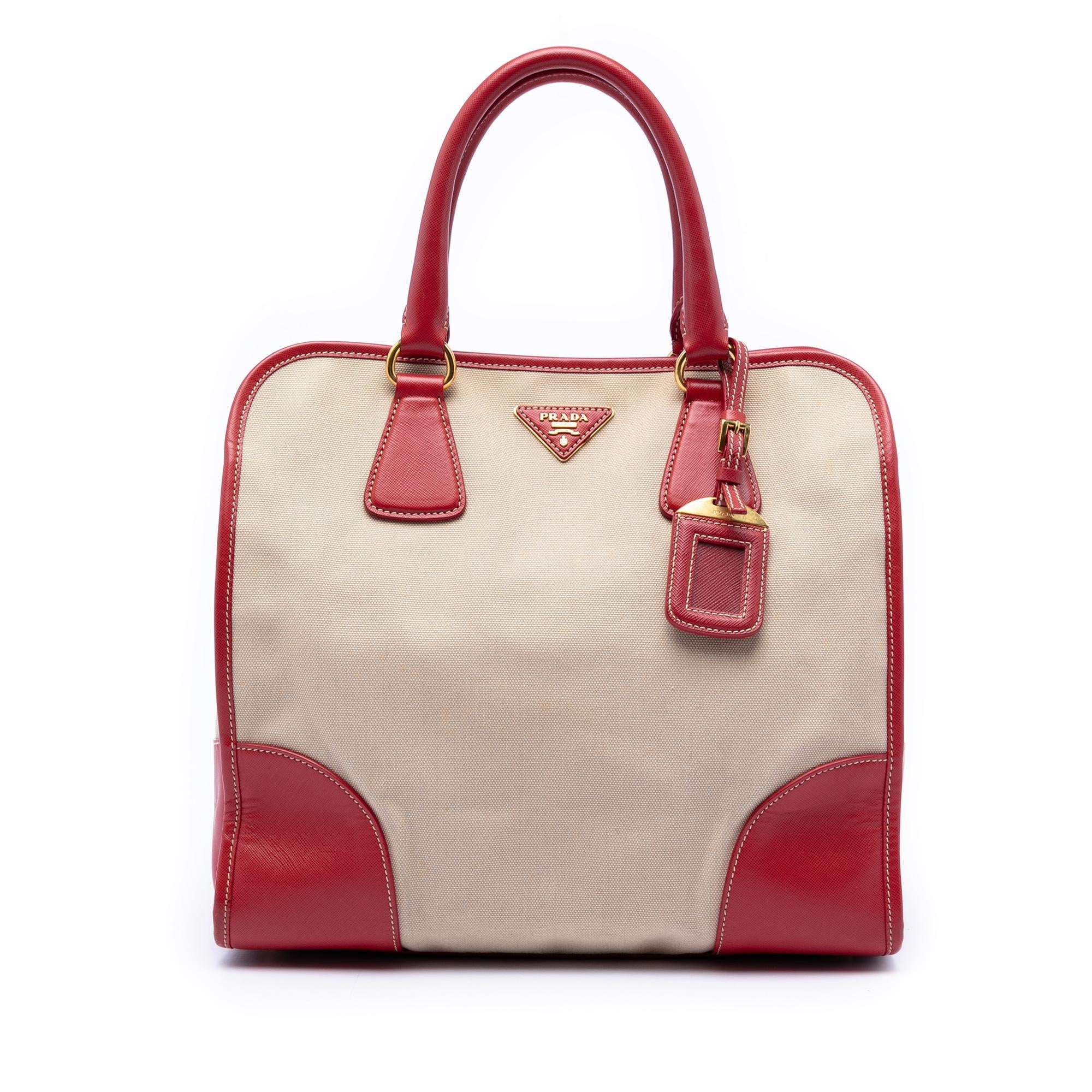Prada Saffiano Trimmed Canvas Canapa Satchel