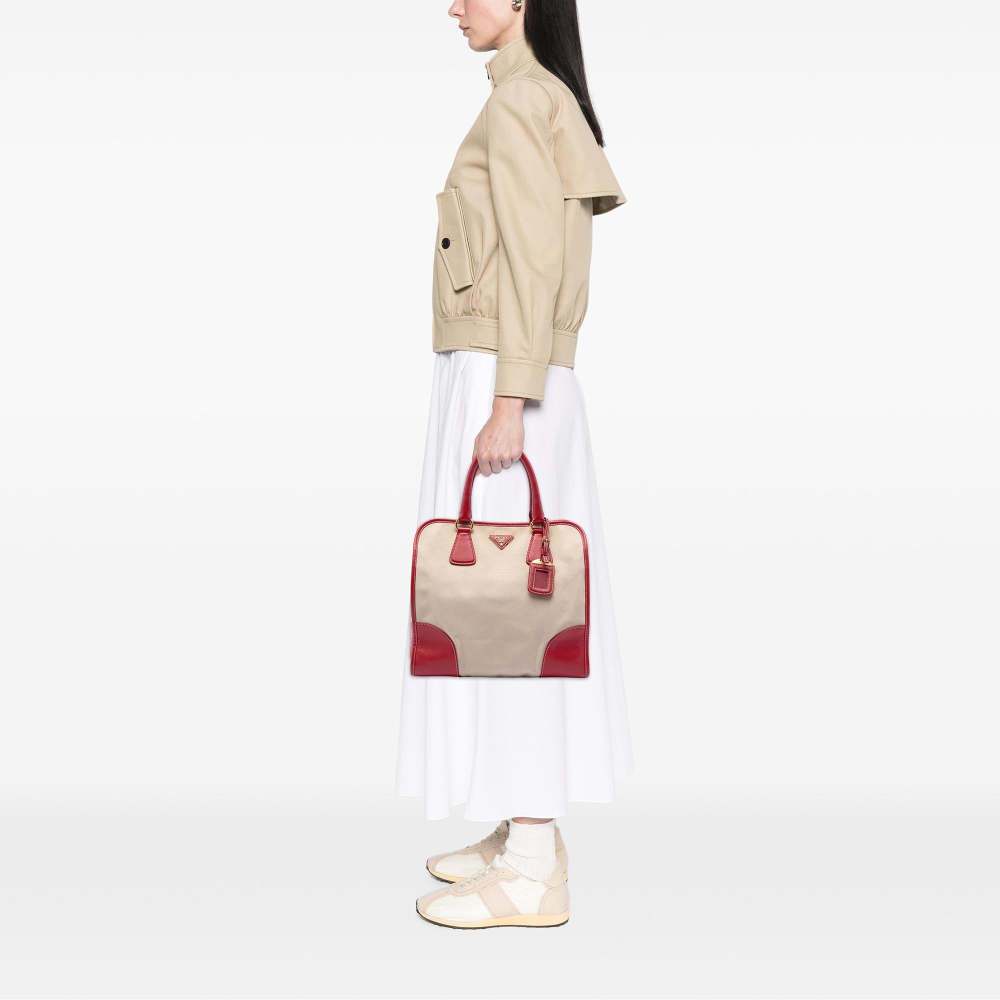 Prada Saffiano Trimmed Canvas Canapa Satchel