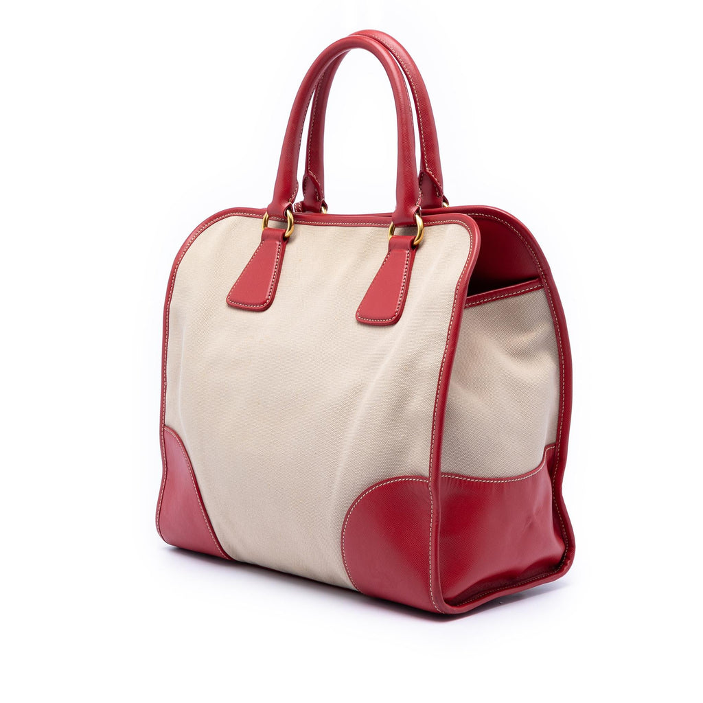 Prada Saffiano Trimmed Canvas Canapa Satchel