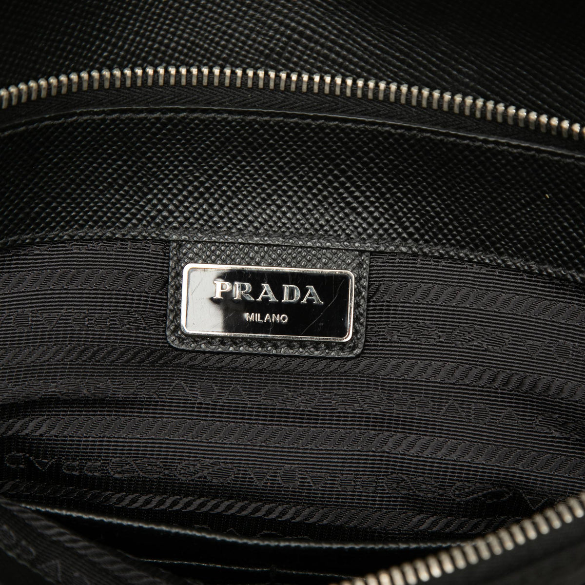 Prada Saffiano Trimmed Tessuto Clutch