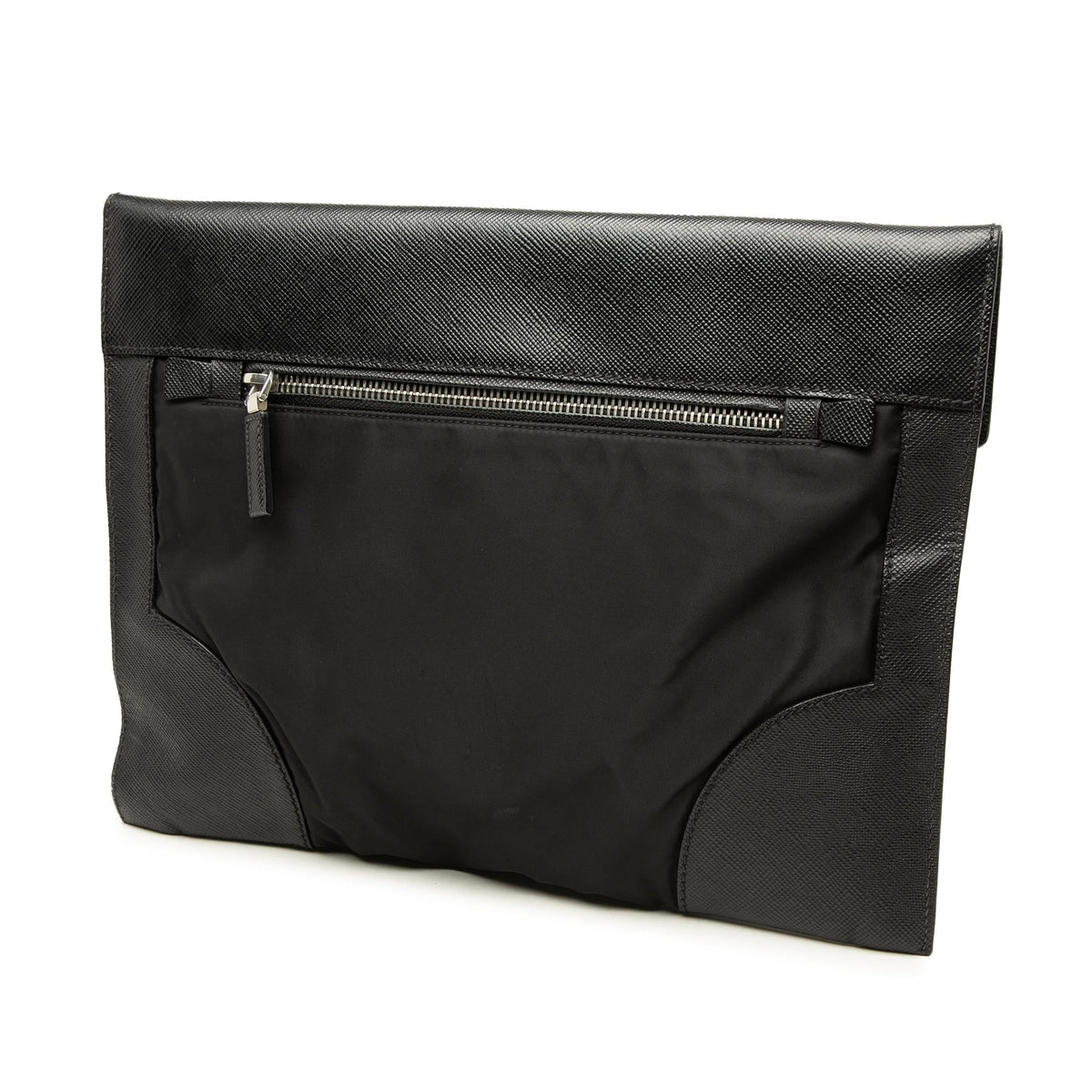 Prada Saffiano Trimmed Tessuto Clutch