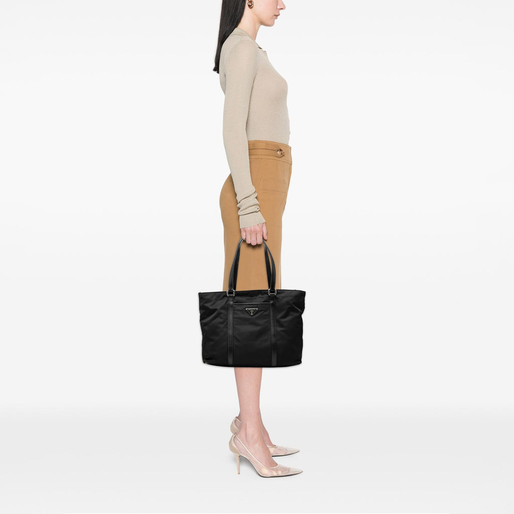 Prada Saffiano Trimmed Tessuto Tote