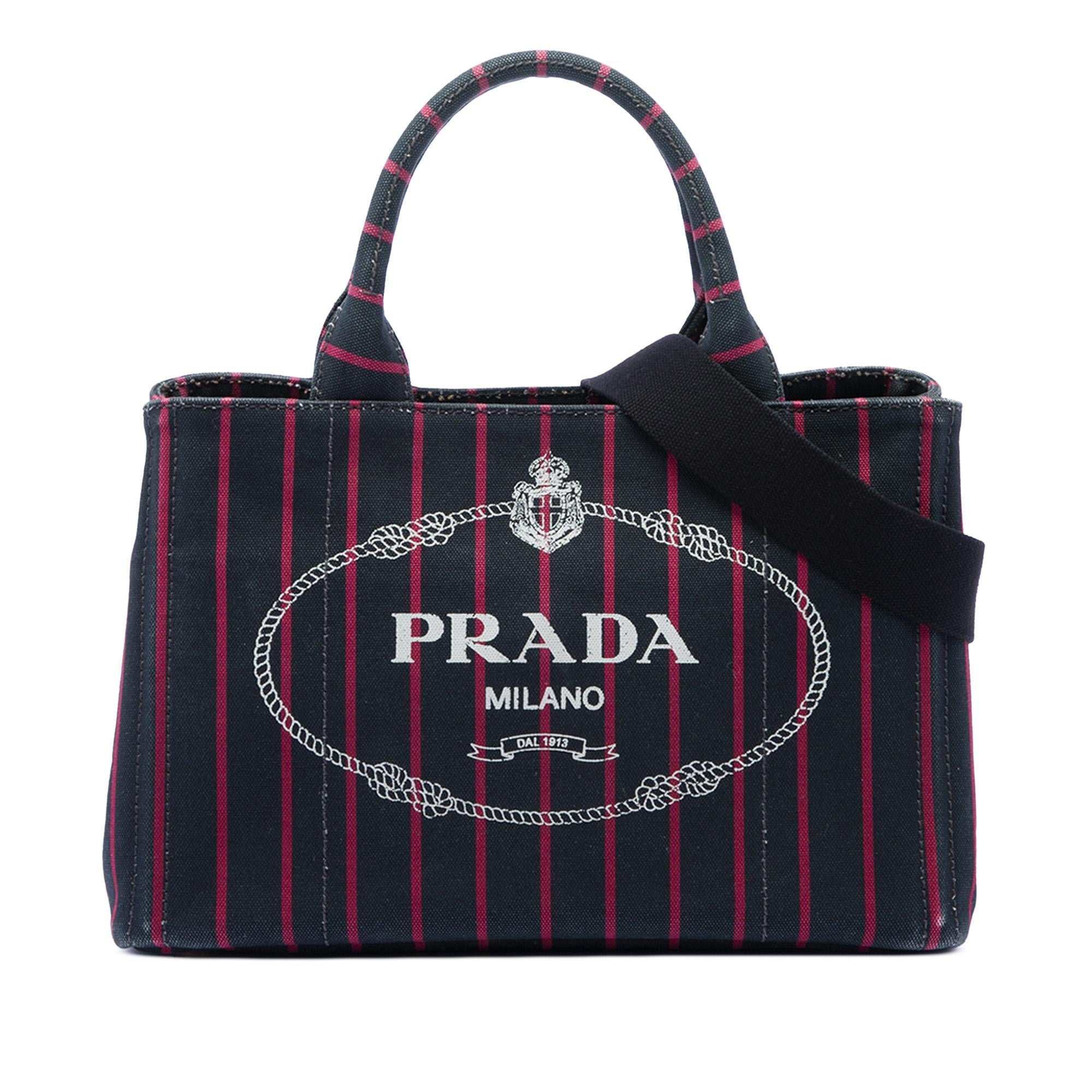 Prada Small Canvas Canapa Logo Stripes Satchel