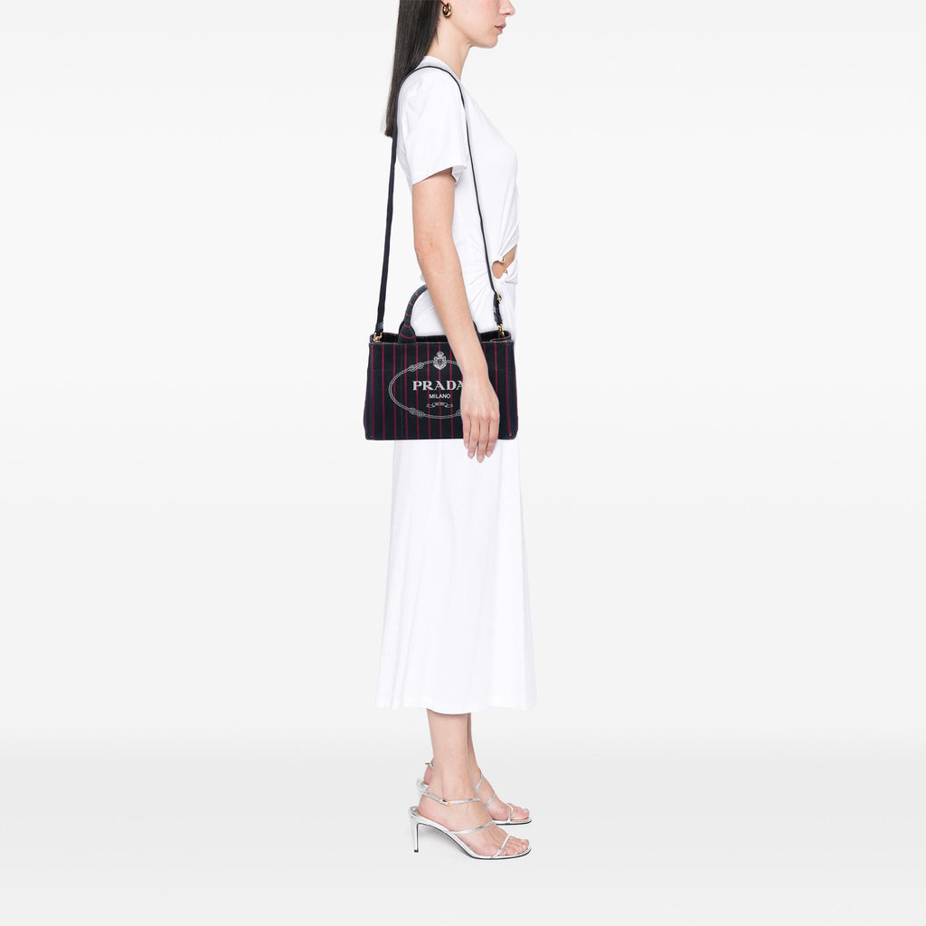 Prada Small Canvas Canapa Logo Stripes Satchel