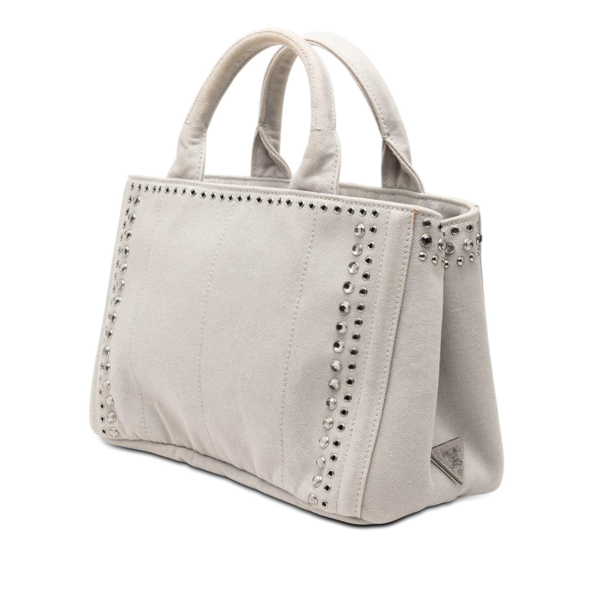 Prada Small Denim Canapa Bijoux and Grommet Satchel