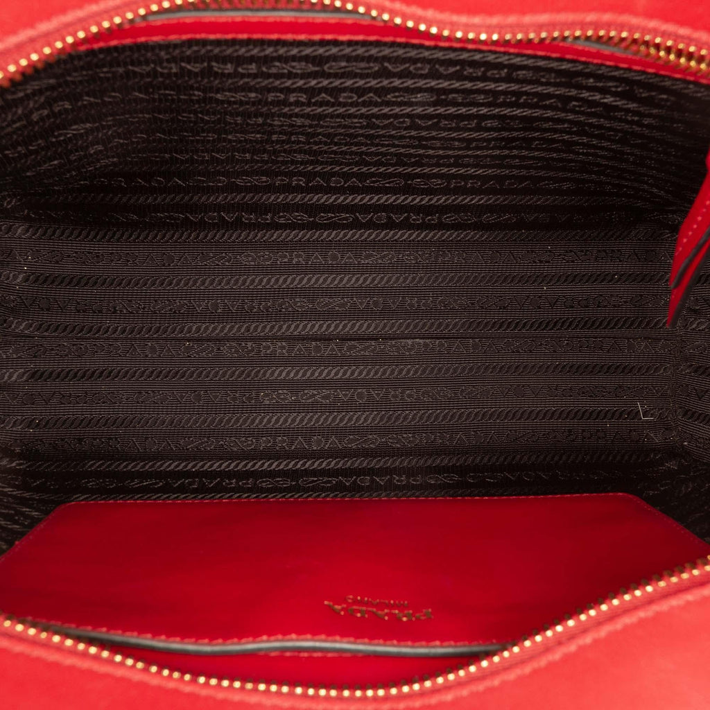 Prada Soft Calf Trimmed Saffiano Lux Zip Convertible Tote