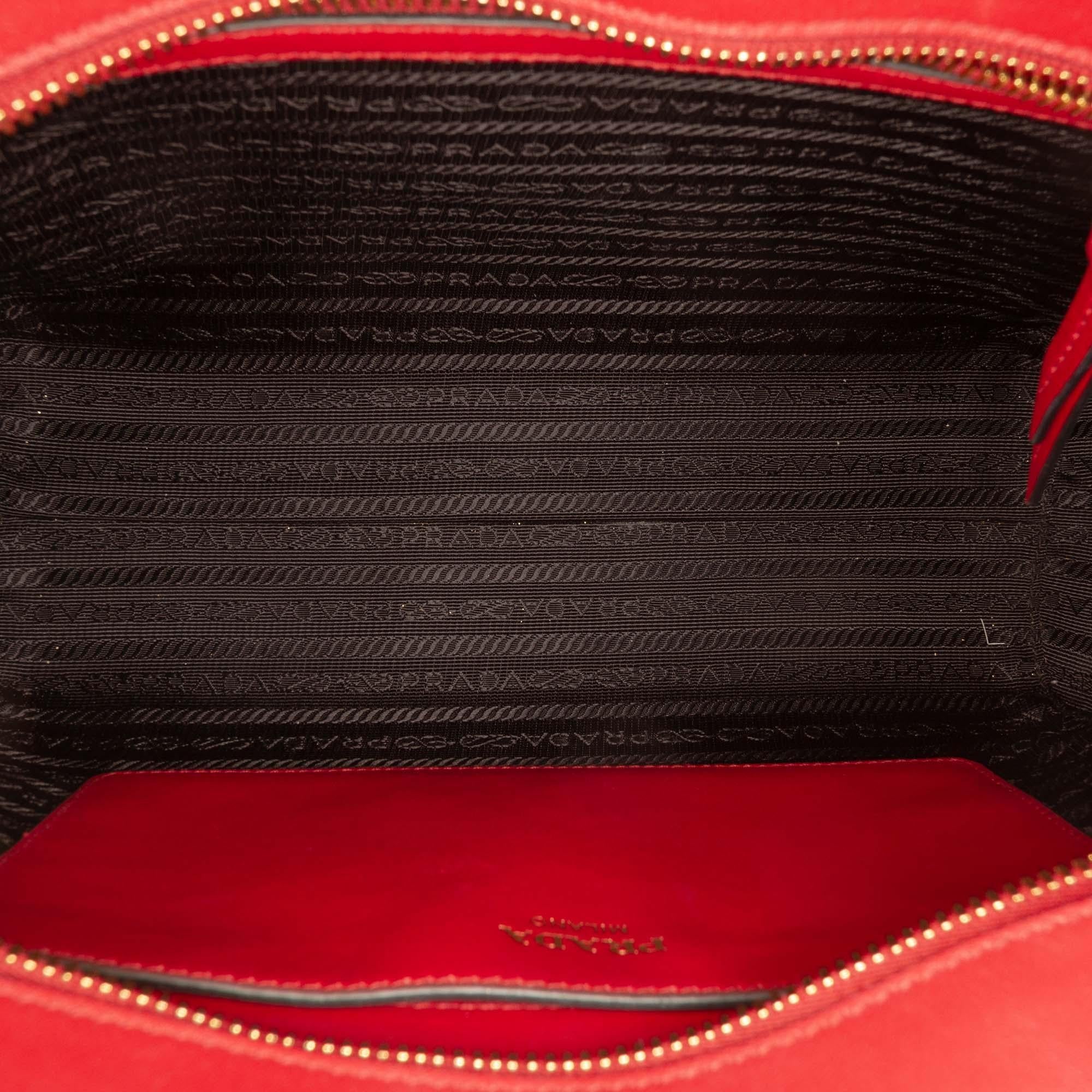 Prada Soft Calf Trimmed Saffiano Lux Zip Convertible Tote
