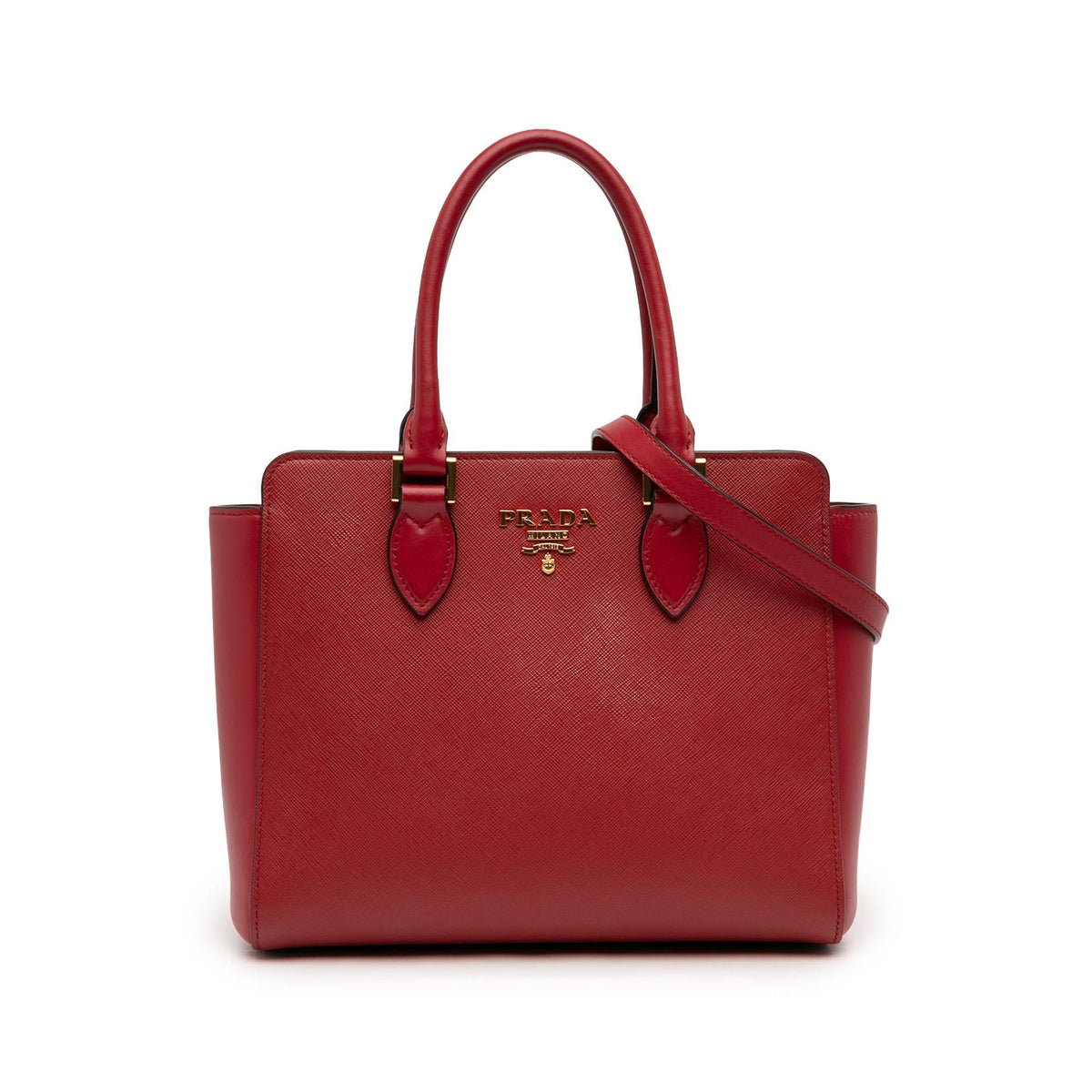 Prada Soft Calf Trimmed Saffiano Lux Zip Convertible Tote