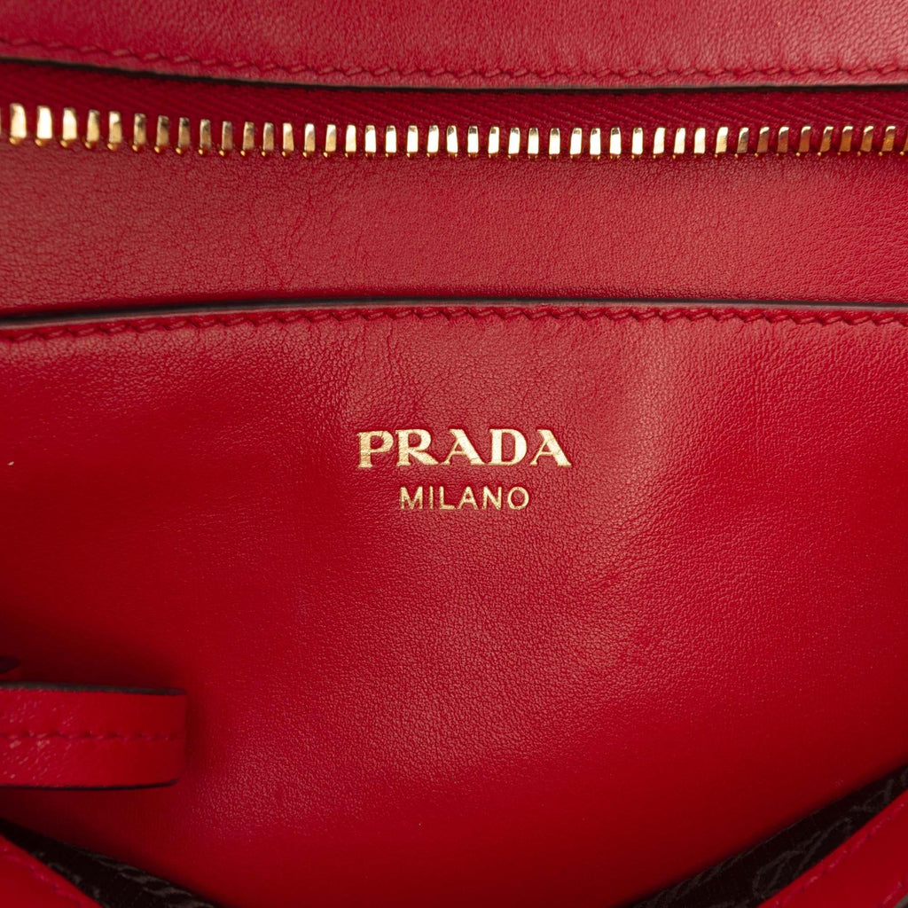 Prada Soft Calf Trimmed Saffiano Lux Zip Convertible Tote