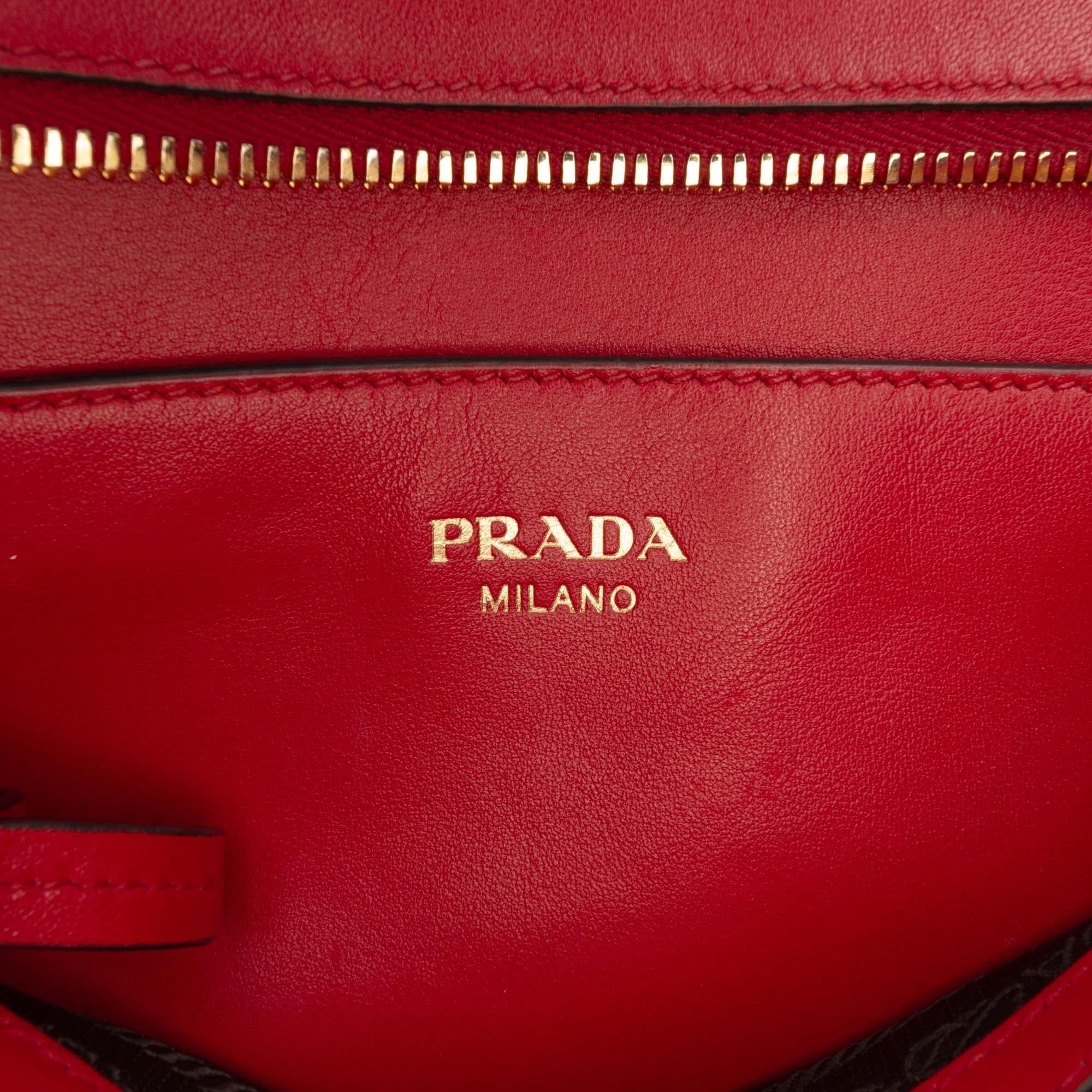 Prada Soft Calf Trimmed Saffiano Lux Zip Convertible Tote
