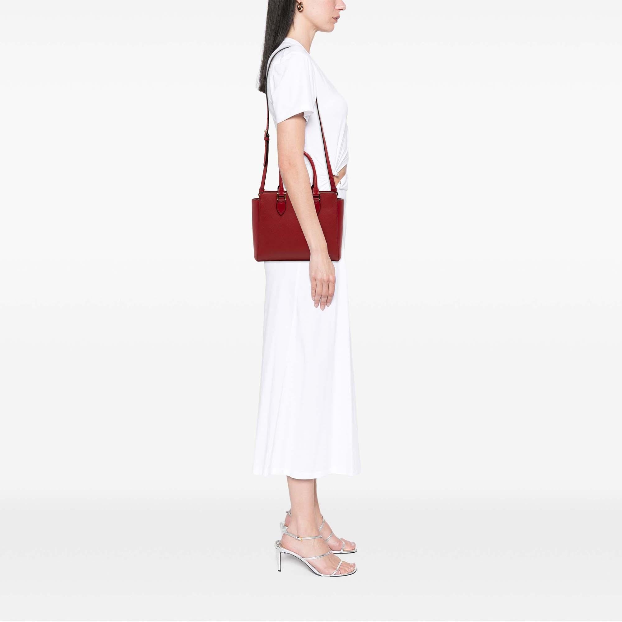 Prada Soft Calf Trimmed Saffiano Lux Zip Convertible Tote