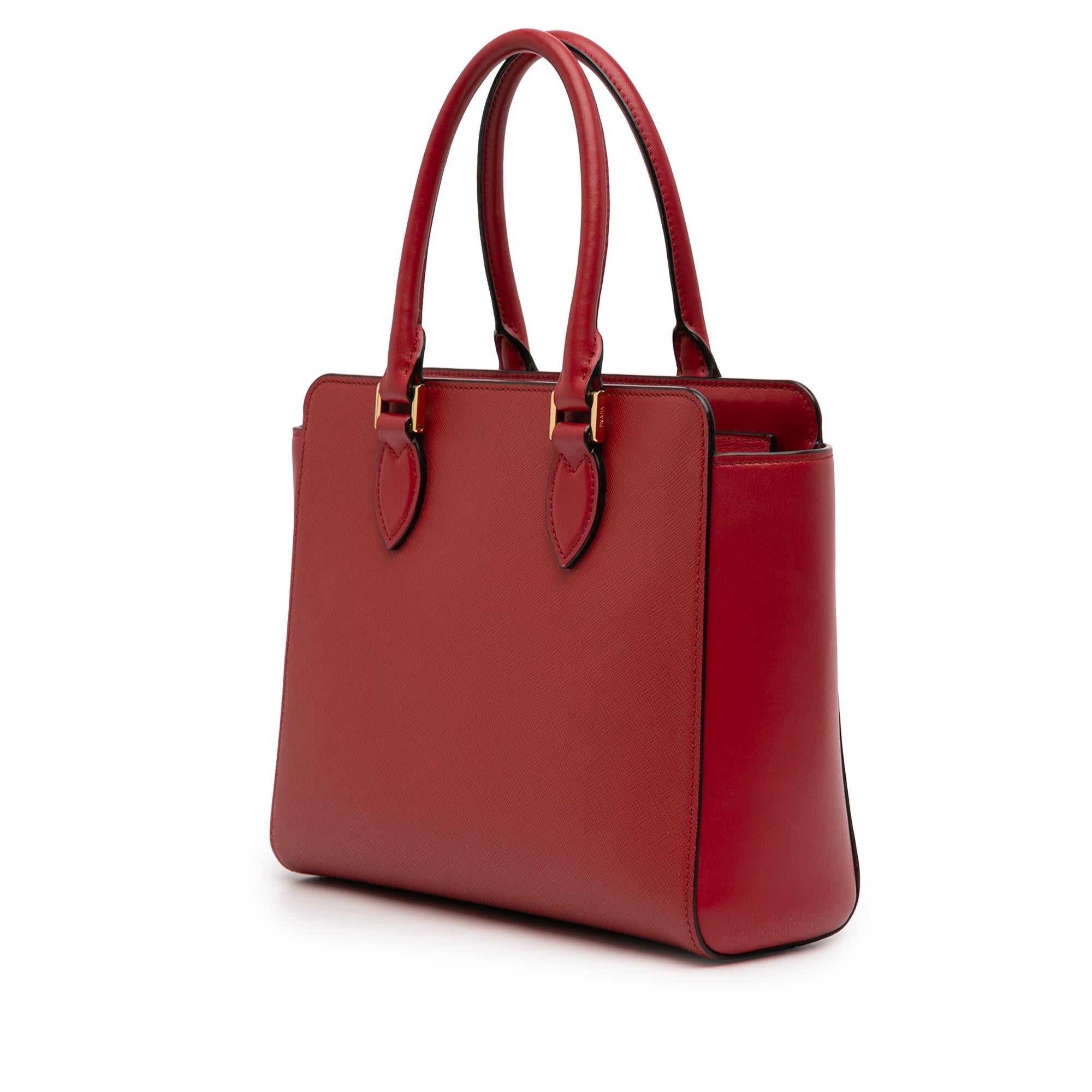 Prada Soft Calf Trimmed Saffiano Lux Zip Convertible Tote