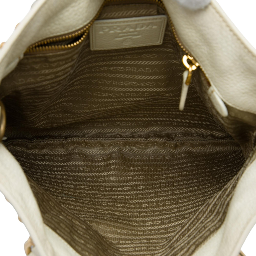 Prada Studded Canvas Canapa Logo Rope Handle Bag