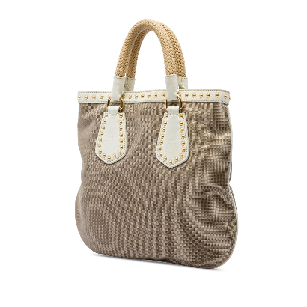Prada Studded Canvas Canapa Logo Rope Handle Bag
