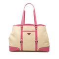 Prada Studded Leather Trimmed Canvas Front Pocket Tote