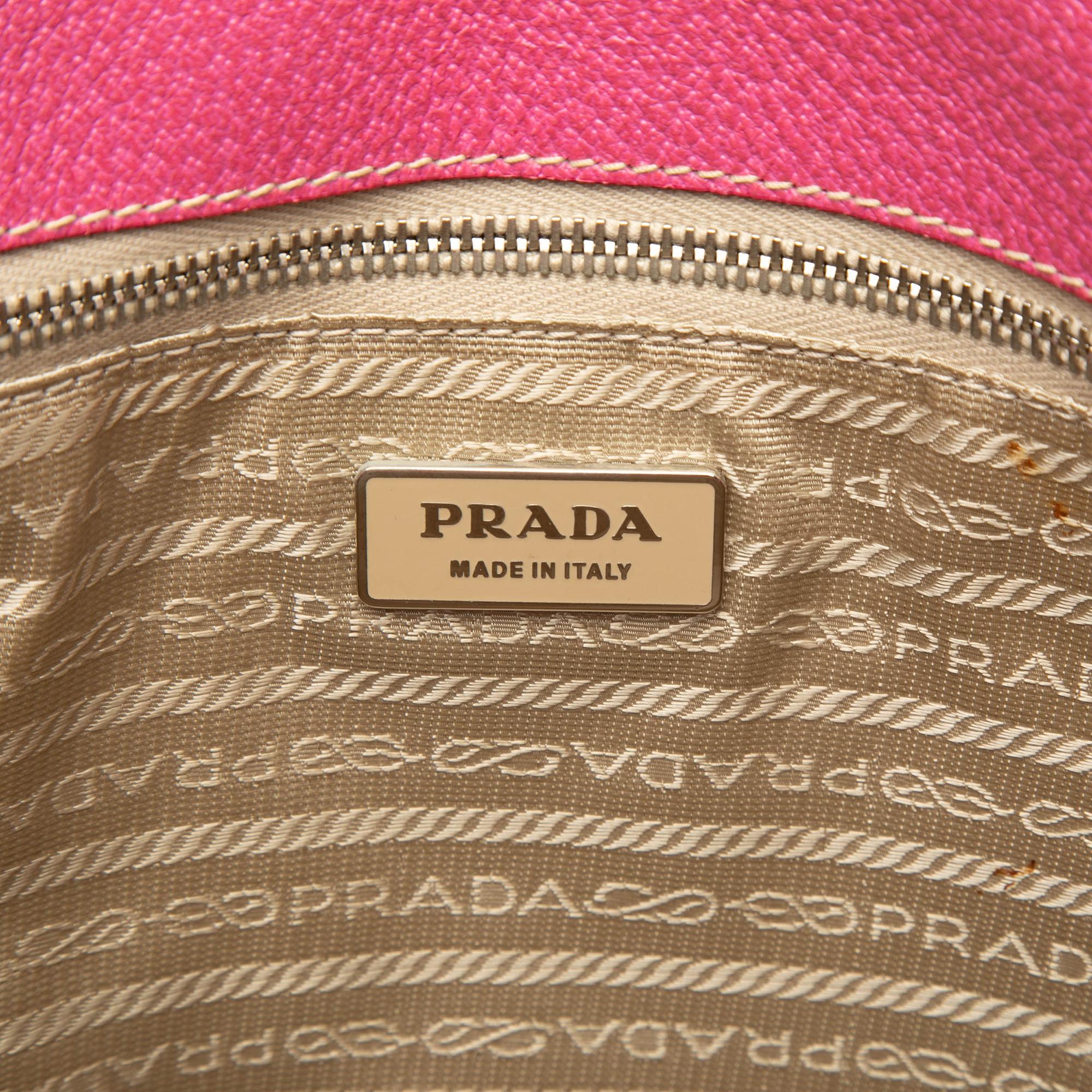 Prada Studded Leather Trimmed Canvas Front Pocket Tote