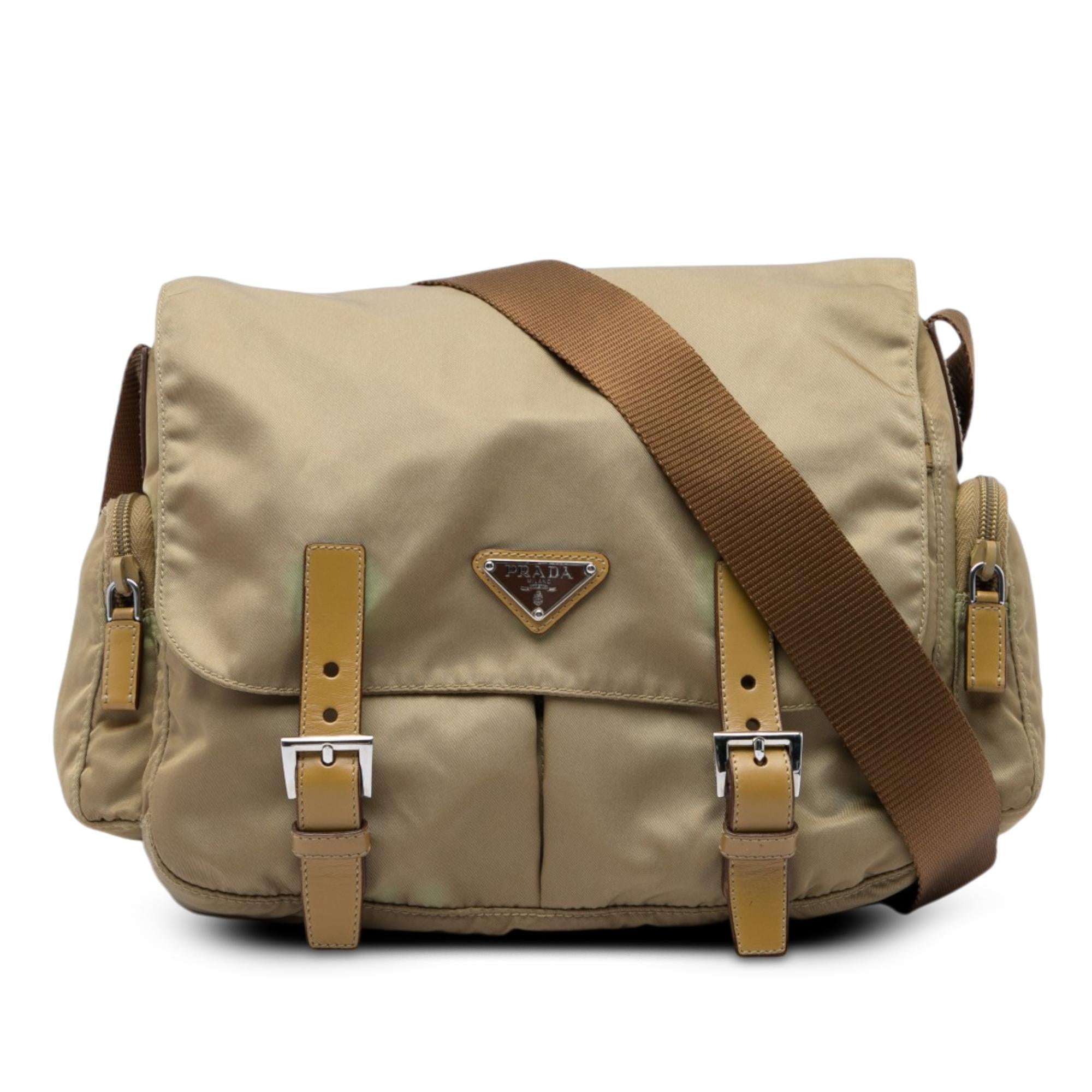 Prada Tessuto Double Buckle Messenger Bag