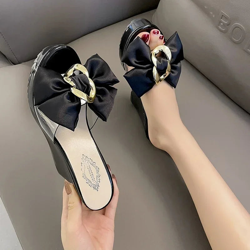 Butterfly Wedge Sandals - Transparent Platform Slides for Women