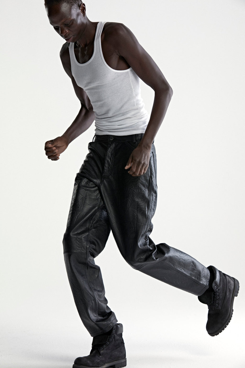 DEBOSSED WEB LEATHER PANT