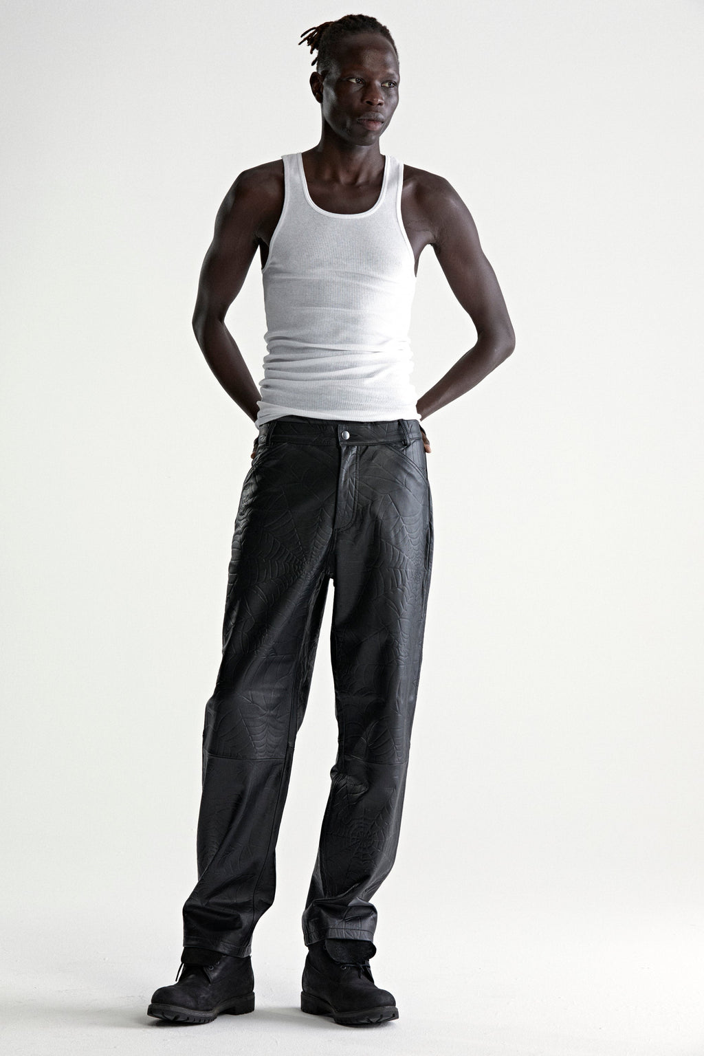 DEBOSSED WEB LEATHER PANT