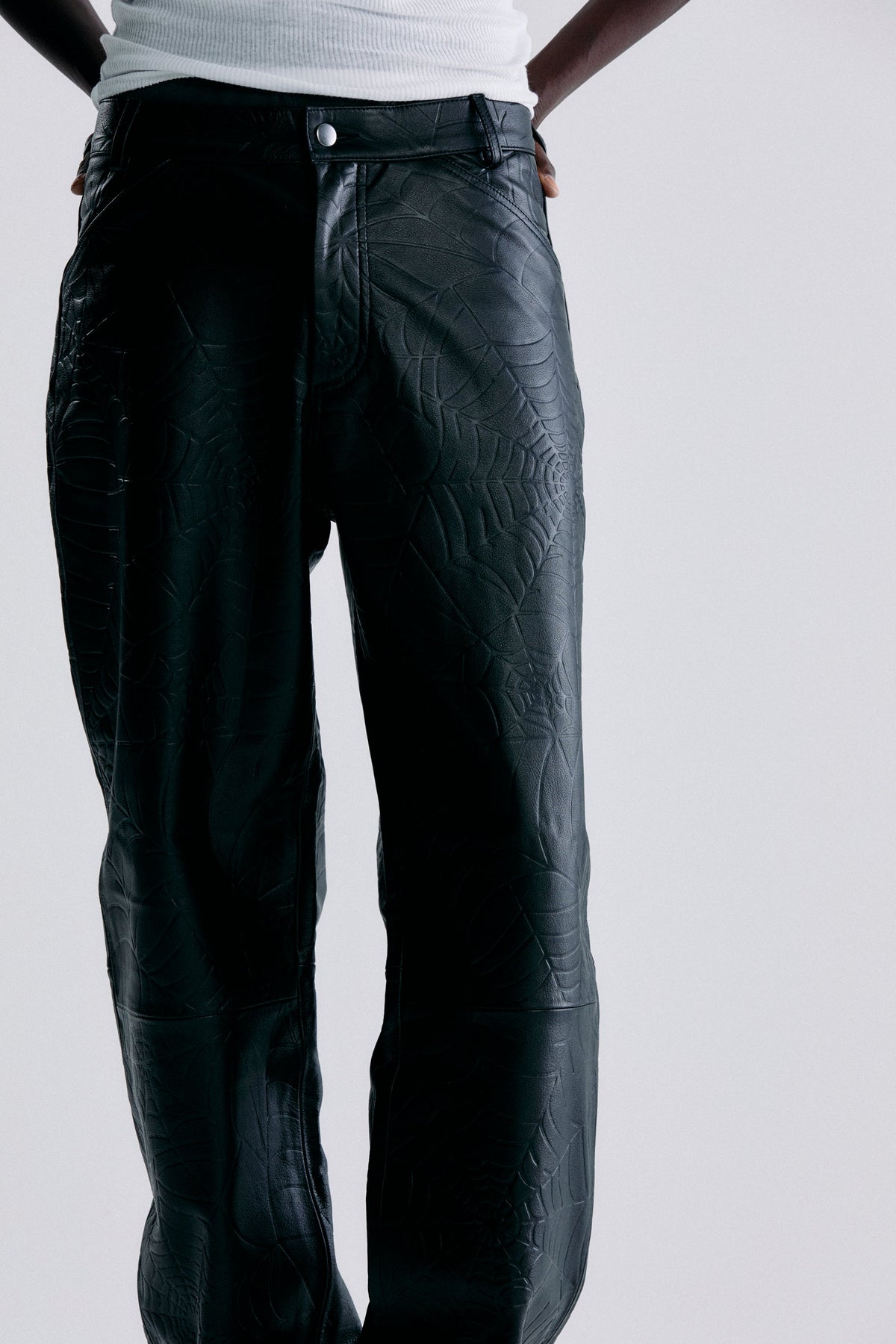 DEBOSSED WEB LEATHER PANT
