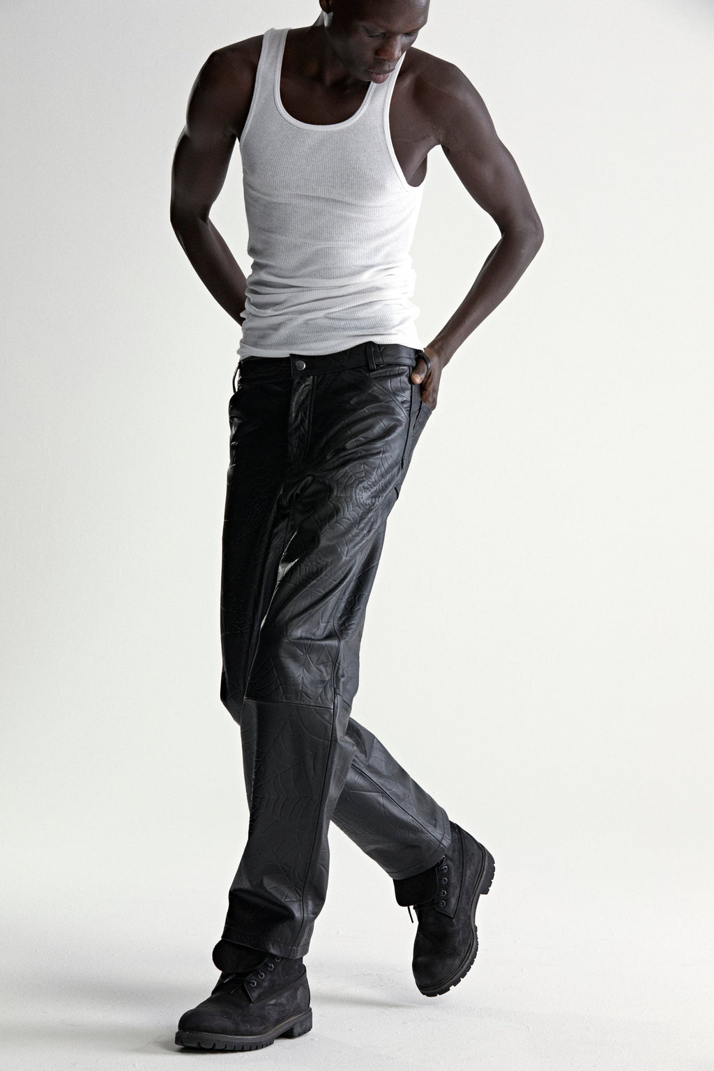 DEBOSSED WEB LEATHER PANT