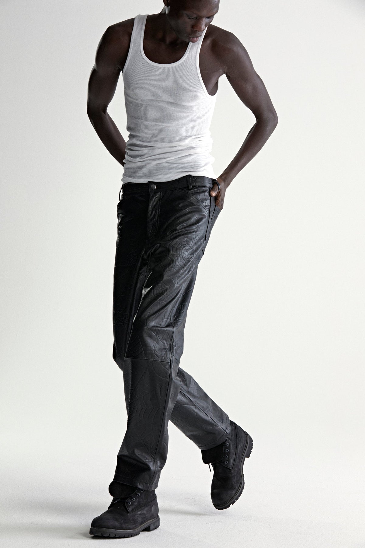DEBOSSED WEB LEATHER PANT