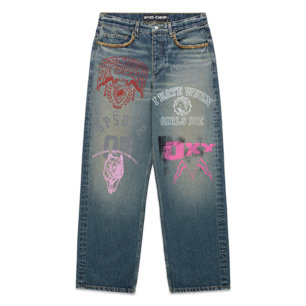 MULTI PRINT STUDDED DENIM