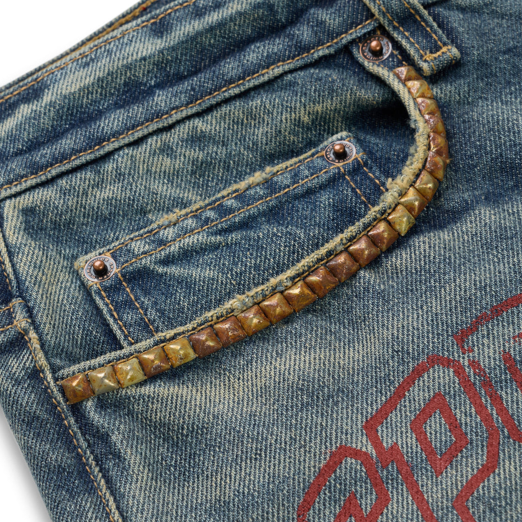 MULTI PRINT STUDDED DENIM