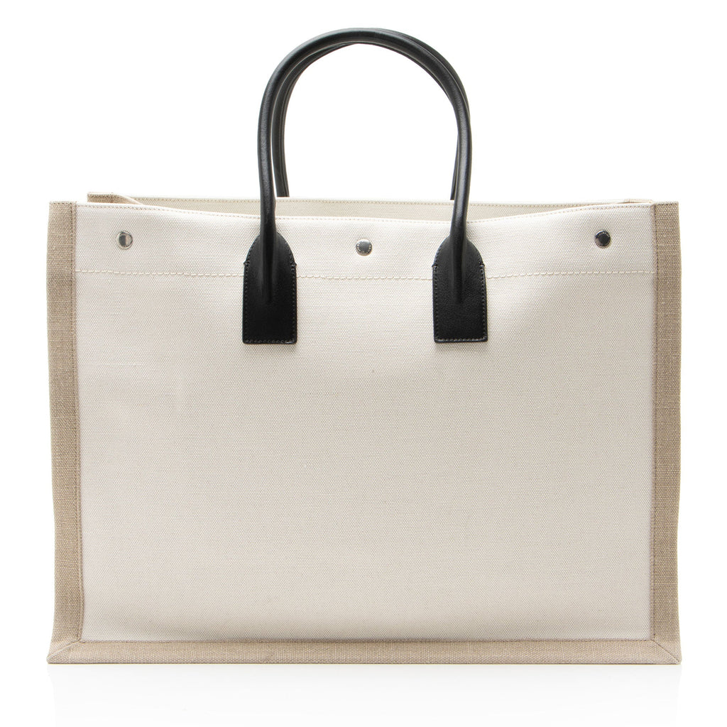 Saint Laurent Canvas Calfskin Rive Gauche Large Tote