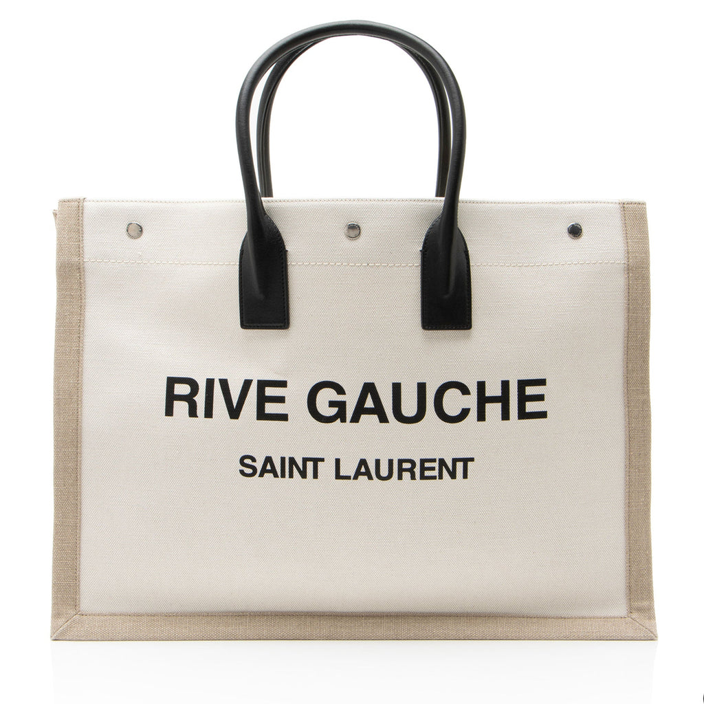 Saint Laurent Canvas Calfskin Rive Gauche Large Tote