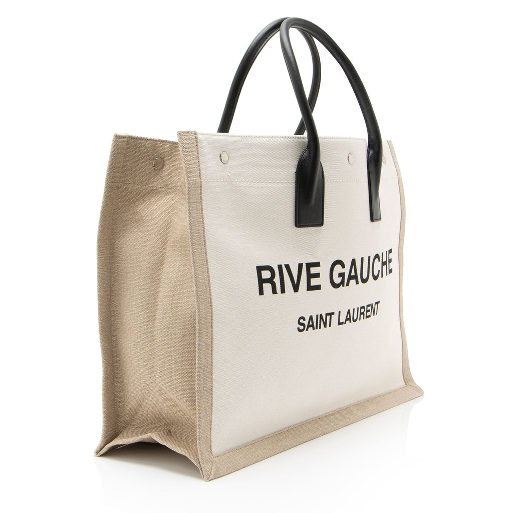 Saint Laurent Canvas Calfskin Rive Gauche Large Tote